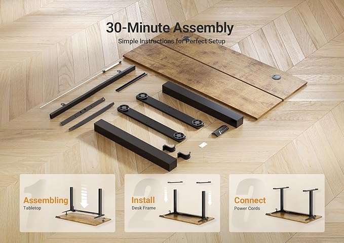 Seang Electric Standing Desk Adjustable Height, 55 x 24 Inch Sit Stand Desk with T-Shaped Frame, 3 Memory Presets & Cable Management for Home Office Computer Workstation, Black Frame/Rustic Brown Top