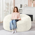 HABUTWAY 4FT Bean Bag Chair, 4' Large Bean Bag Chairs for Adults with Removable Stripe Plush Cover, Memory Foam Beanbag Chair for Living Room Bedroom Dorm (White)