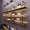 78.7in Large Wine Rack with LED Light Solid Wood Wall Mounted Wine Rack, 3-Tiers Liquor Bottles Floating Shelves Display Storage Organizer for Home Bar & Dining Room (200cm/78.7in)