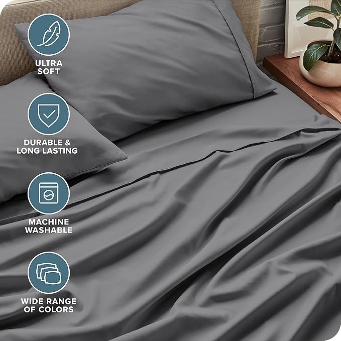 Bare Home Short Queen Sheet Set - 1800 Ultra-Soft Microfiber - Double Brushed - Deep Pockets - Easy Fit - 4 Piece Set - Bed Sheets (Short Queen, Grey)