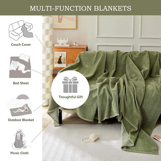 STACYPIK Matcha Green Sofa Cover Christmas Chenille Couch Covers Herringbone Sofa Covers for 3 Cushion Couch Thick Couch Covers Blanket Wear-Resistant Furniture Cover for Kids Dogs Decor-91X150IN