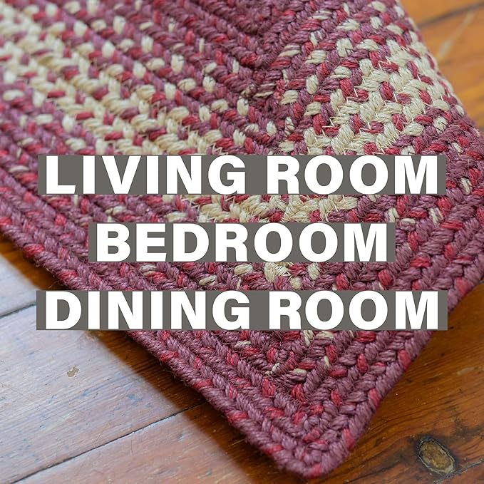 Homespice Autumn Maple Burgundy and Tan Oval Braided Rugs, Jute, 8x10' - Rustic Primitive Decor for Bedroom, Living Room, Everywhere