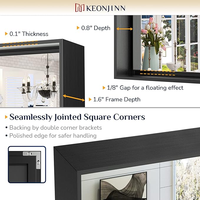 Keonjinn 30x30 Inch Black Bathroom Mirror, Modern Farmhouse Rectangular Wall Mirror with Aluminum Alloy Frame, Horizontal/Vertical Mounting