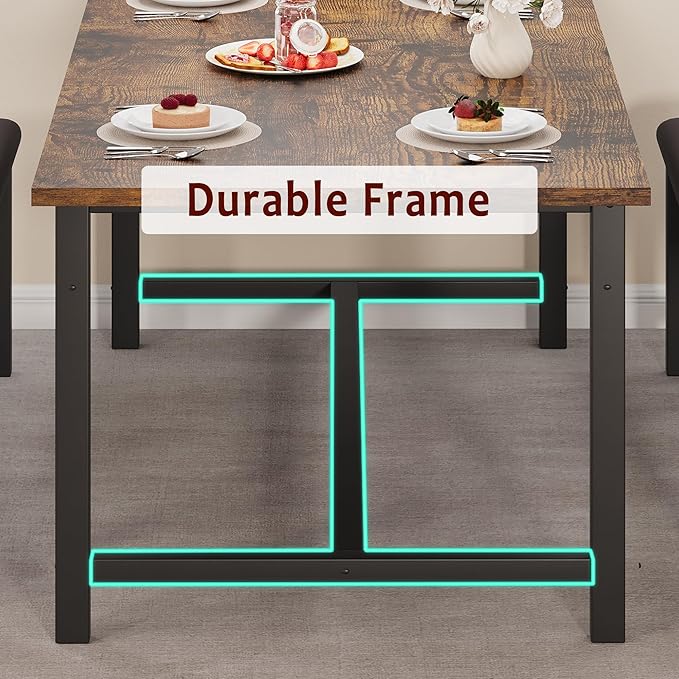 GarveeHome Dining Table Set for 4-6, 63" Extendable Wood Dining Room Table with Corner Protector & 2 Upholstered Benches, Kitchen Table Set for Apartment, Small Space, Easy Assembly, Retro Brown