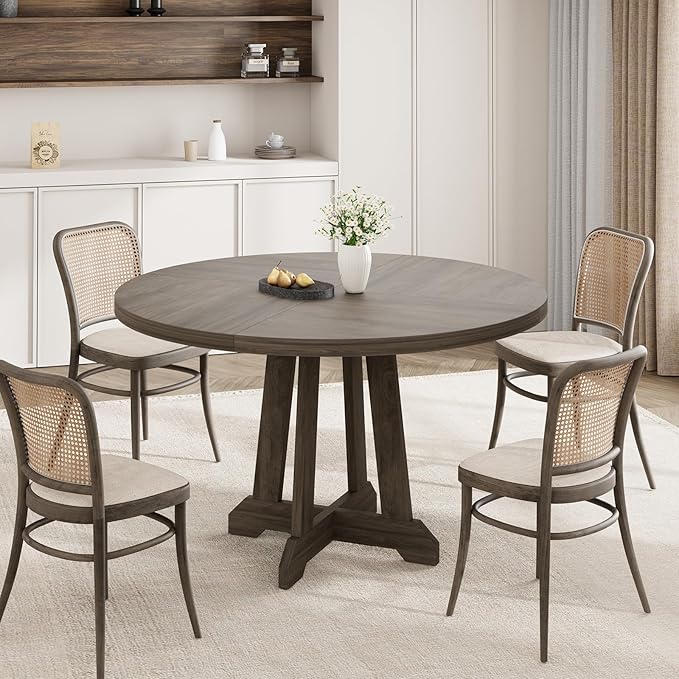GarveeHome Round Dining Table for 4,Kitchen Dining Room Circle Dinner Pedestal Table,Space Saving Wood Kitchen & Dining Room Furniture,Grey 47-inch Diameter