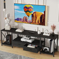 TV Stand with Fabric Drawers for 75 80 Inches TV - Entertainment Center and Industrial TV Console Table with Open Storage Shelves for Living Room, Bedroom- 71.5" Black