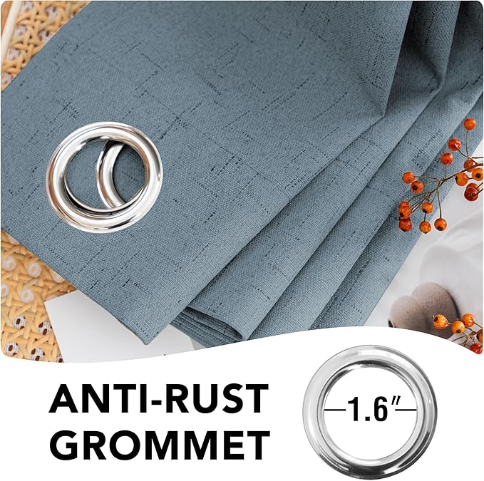 H.VERSAILTEX Linen Blackout Curtains Durable Thick Textured Linen Look 100% Blackout Patio Door Curtain Anti Rust Grommet Extra Wide Sliding Door Curtain Panel, W100 x L84 inch - Stone Blue
