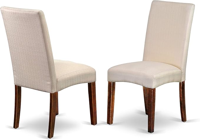 East West Furniture ANDR5-MAH-01 5 Piece Kitchen Table & Chairs Set Includes a Round Dining Room Table with Pedestal and 4 Cream Linen Fabric Parson Dining Chairs, 36x36 Inch, Mahogany