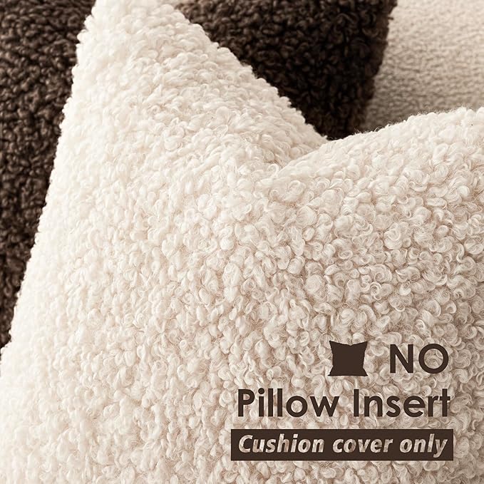 Foindtower 2 Pieces 22x22 Inch Cream Beige, Faux Fur Throw Pillow Cover Accent Sherpa Furry Pillow Covers Fuzzy Soft Pillowcases Cozy Sheepskin Decorative Fleece Cushion Case for Bed Couch Living Room