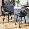 26.8 Inch Counter Height Bar Stools with Back, Swivel Bar Stools Set of 2, Modern Kitchen Barstools with Footrest, Faux Leather Upholstered Bar Chairs, Solid Wood Legs for Island, Pub, Black