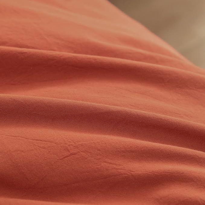 BESTOUCH Duvet Cover Set 100% Washed Cotton Linen Feel Super Soft Comfortable Chic Lightweight 3 PCs Home Bedding Set Solid Burnt Brick Red King
