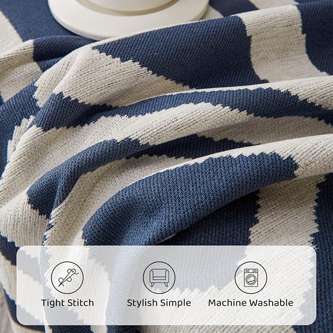 STACYPIK Boho Chenille Blue Sofa Cover L Shaped Couch Cover Reversible Couch Cover for 3 Cushion Couch Non-Silp Furniture Cover for Dogs Cats Sectional Sofa Cover for Loveseat Futon Cover-91X134IN