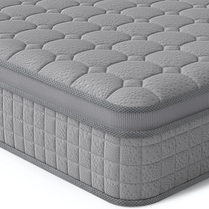 Vesgantti Full Mattress 10 Inch Innerspring Multilayer Hybrid Full Mattresses - Ergonomic Design with Memory Foam and Pocket Spring Mattress Full Size, Medium Firm Feel, Grey