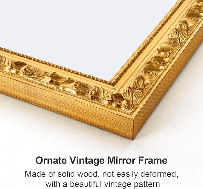 Large Vintage Decorative Mirror for Wall Decor, Gold Antiuqe Living Room Mirror with Ornate Frame, Traditional Vintage Gold Mantle Mirrors, Horizontal/Vertical,51.5'' x 27.9''