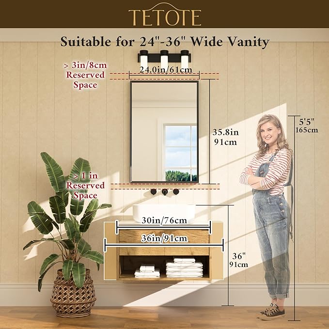 TETOTE Brushed Nickel Mirror for Bathroom Sink 24" x 36" Beveled Frame Brushed Nickel Vanity Rectangle Mirror for Bathroom Wall, Modern Farmhouse, Tempered Glass, Shatterproof, Stronger Frame