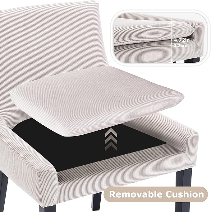 COLAMY Modern Dining Chairs Set of 2, Upholstered Corduroy Accent Side Leisure Chairs with Mid Back and Wood Legs for Living Room/Dining Room-Beige