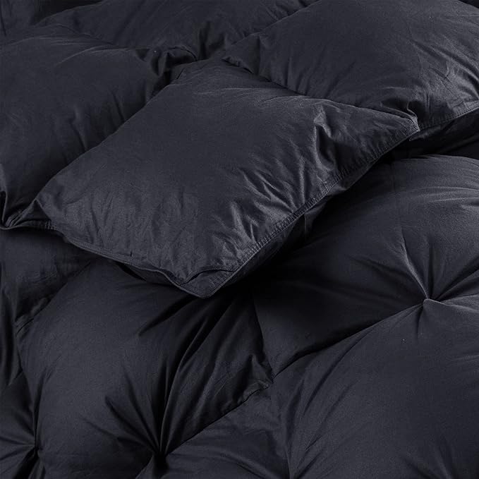 Luxurious Goose Down Feather Fiber Comforter, Exquisite Pinch Pleat Design, Black 108 x 98 , 100% Egyptian Cotton, 75 oz Fill Weight, Black,Oversize Cal King