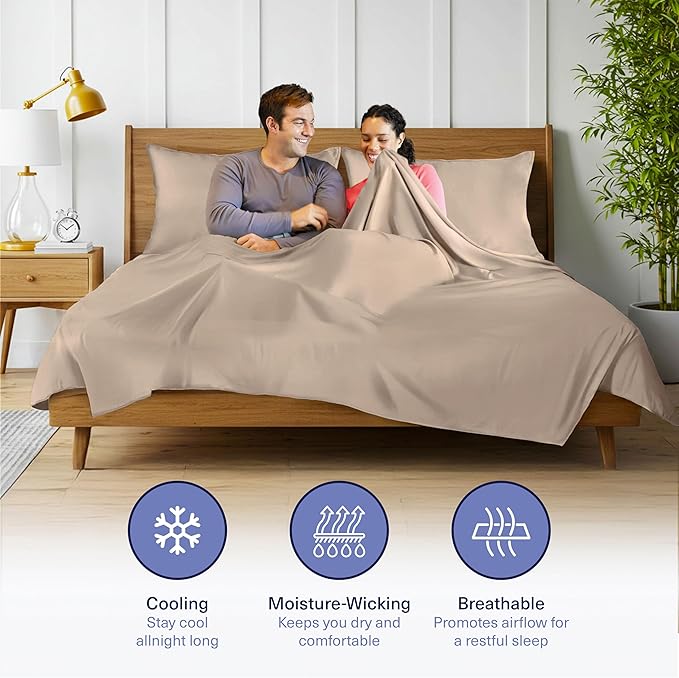 Kickoff Viscose Bamboo Sheets Twin XL Size 3-pc 100% Organic Bamboo Viscose Bed Cooling Sheets Twin XL Size Set Cool Bedding for hot Sleepers Sheet, Flat, Fitted, Pillowcase (Iced Latte, TXL)