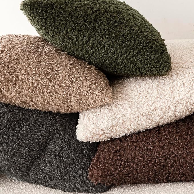 Foindtower 2 Pieces 24x24 Inch Olive Green, Faux Fur Throw Pillow Cover Accent Sherpa Furry Pillow Covers Fuzzy Soft Pillowcases Cozy Sheepskin Decorative Fleece Cushion Case for Bed Couch Living Room