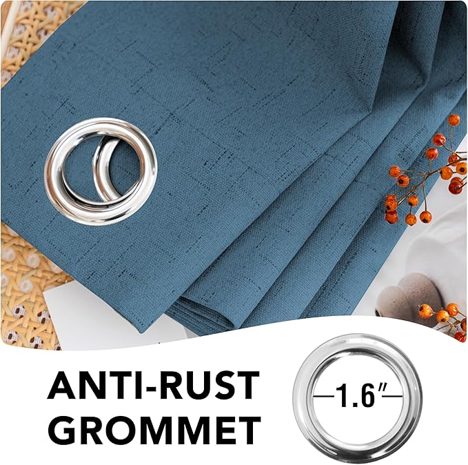 H.VERSAILTEX Linen Blackout Curtains Durable Thick Textured Linen Look 100% Blackout Patio Door Curtain Anti Rust Grommet Extra Wide Sliding Door Curtain Panel, Blue Sapphire, W100 x L84 inch