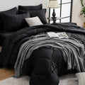 HEVUMYI Black Twin-XL Comforter Set - 5-Piece All Season Bed in a Bag Twin-XL, Ultra Soft Bedding Set with Comforter, Flat Sheet, Fitted Sheet, Pillowcases, Pillow Shams, Black