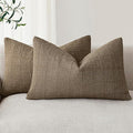 Foindtower Set of 2 Decorative Linen Check Throw Pillow Covers Neutral Farmhouse Lumbar Cushion Covers Modern Boho Home Decor for Sofa Chair Couch Bedroom Living Room Outdoor,12×20 Inch,Light Brown
