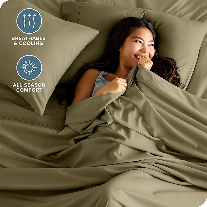 Bare Home Twin Sheet Set - 1800 Ultra-Soft Microfiber Twin Bed Sheets - Double Brushed - Deep Pockets - Easy Fit - Extra Soft - 3 Piece Set - Bedding Sheets & Pillowcases (Twin, Olive)