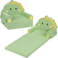 Kids Couch, 2-in-1 Soft Toddler Couch Fold Out with Blanket, Chair Comfy, Foldable Convertible Plush Sofa to Lounger, Gifts for Kids Girl Boys, Dinosaur