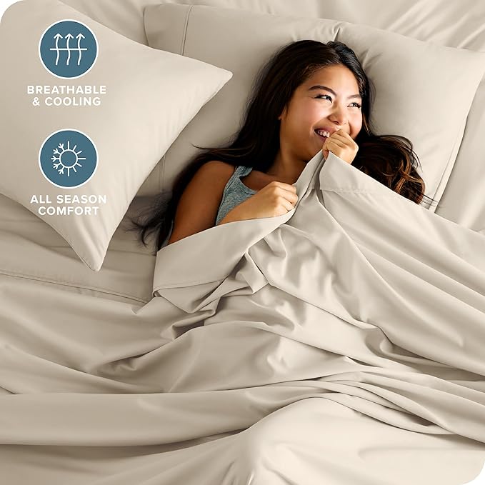 Bare Home Twin XL Sheet Set - College Dorm Size - Luxury 1800 Ultra-Soft Microfiber Twin Extra Long Bed Sheets - Deep Pockets - Easy Fit - Extra Soft - 3 Piece Set - Bed Sheets (Twin XL, Sand)