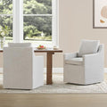 Upholstered Dining Chairs with Casters Easy Assembly Side Deskchair with Rollers for Diningroom, Living Room, Linen, 2 Box
