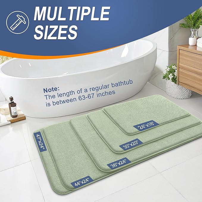 OLANLY Thick Memory Foam Bath Mat Rug 47x24, Extra Soft Absorbent Bathroom Rug, Quick Dry Bath Mats, Non-Slip, Machine Washable Carpet for Bathroom, Tub and Shower, Home Decor Accessories, Sage Green