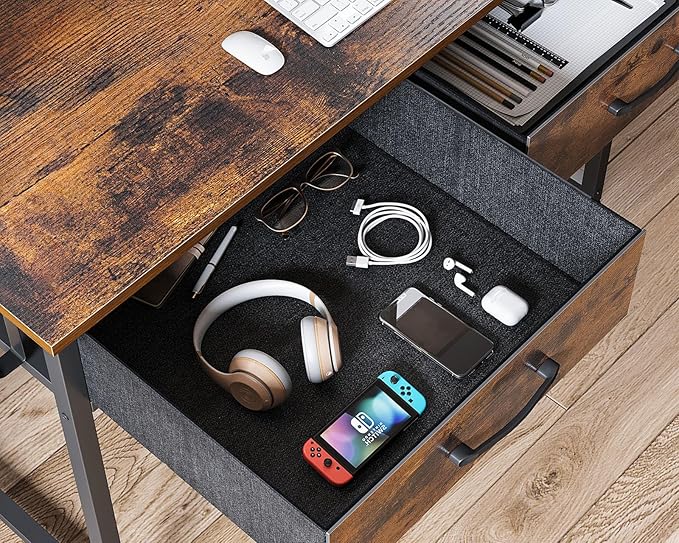 Casaottima 40 Inch Small Office Computer Desk with 2 Drawers & Headphone Hook - Compact Writing Desk for Home Office, Study or Work, Modern Space-Saving Design for Small Spaces, Pure Vintage