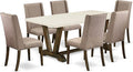 East West Furniture V727FL716-7 7 Piece Dining Room Table Set Consist of a Rectangle Kitchen Table with V-Legs and 6 Dark Khaki Linen Fabric Parson Dining Chairs, 40x72 Inch, Multi-Color