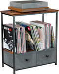 Record Player Stand with Vinyl Storage, 2-Tier Record Shelf Table with Fabric Drawer, Holds Up to 110 Vinyl Records, Record Player Table for Turntable and Albums, 23.62"D × 11.81" W× 25.59"H