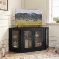 Panana Corner TV Stand - 47 Inch Media Console with 4 Doors and Shelves, Living Room Storage Entertainment Center for TVs up to 51 Inch (Black)