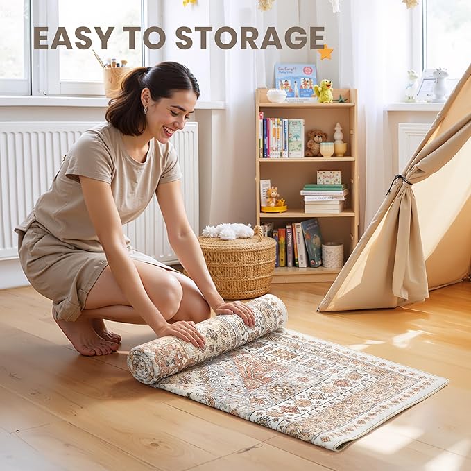 zesthome 12x15 Area Rugs, Large Washable Rug, Ultra-Thin Stain Resistant Rugs for Living Room, Bedroom, Non-Slip Backing Home Decor Area Rug (Orange,12'x15')