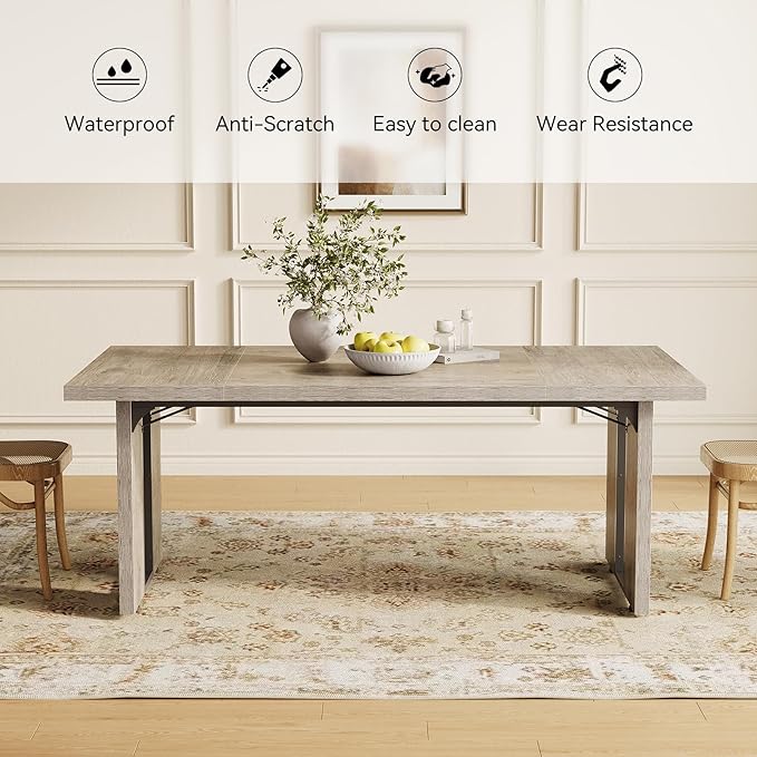 LITTLE TREE 71-Inch Dining Table, Rectangular Wooden Kitchen Table for 4-6 People, Modern Home Furniture with Heavy Duty Legs, Large Dinner Furniture Last Forever, Grey