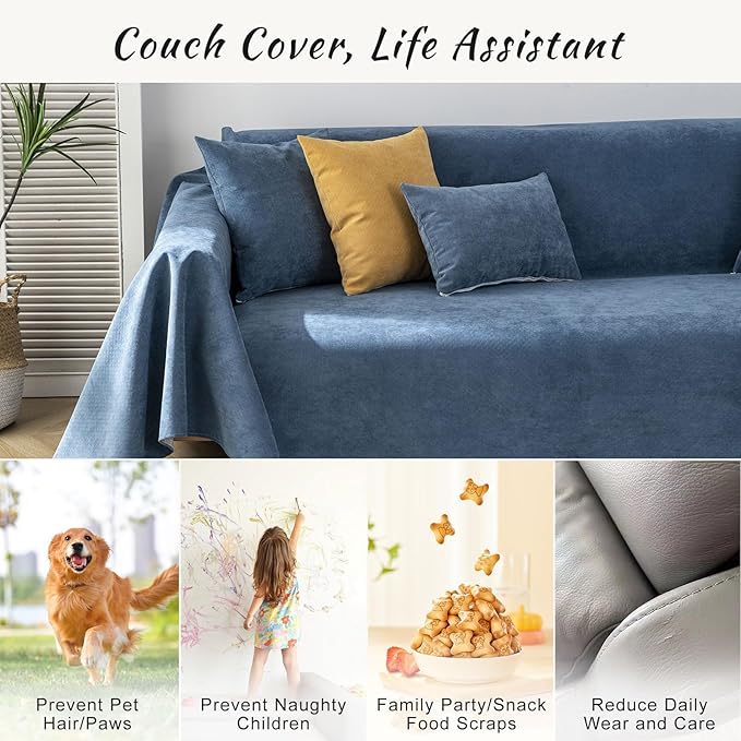STACYPIK Waterproof Dark Blue Sofa Cover, Washable Couch Cover for 2 Cushion Couch, Anti-Slip Furniture Protector, Pet-Friendly Couch Cover for Pets and Kids, Loveseat Covers, Futon Cover-71X102IN