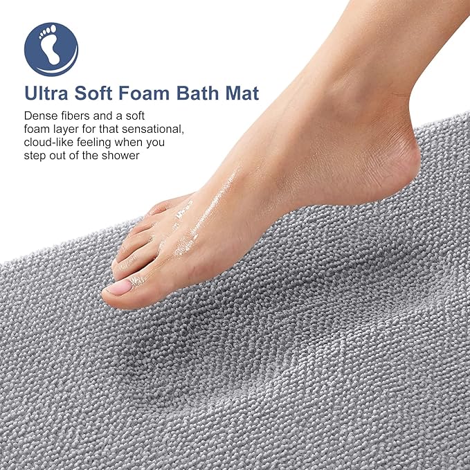 OLANLY Thick Memory Foam Bath Mat Rug 50x30, Extra Soft Absorbent Bathroom Rugs, Quick Dry Bath Mats, Non-Slip, Machine Washable Carpet for Bathroom, Tub and Shower, Home Decor Accessories, Grey