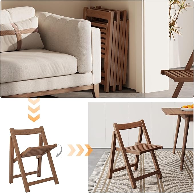 Soild Wood Folding Chairs Set of 2,Indoor or Outdoor Wooden Foldable Dining Chairs, 300lbs Capacity, Space-Saving and Portable Design for Home Kitchen, Lawn, Patio,No Assembly Needed