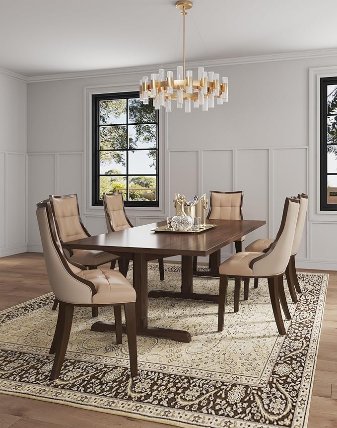 Manhattan Comfort Fifth Avenue Faux Leather Dining Chairs, Parsons Accent Furniture with Padded Wingback Seat, Fine Rectangular Stitching and Solid Beech Wood Frame, Set of 2, Tan