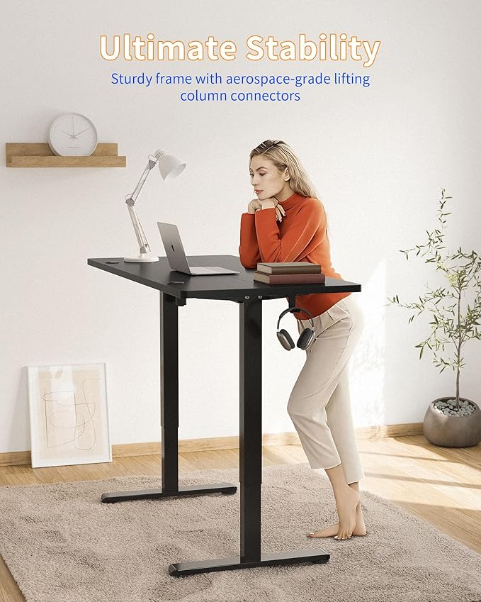 YIHAYO Electric Standing Desk, 48 x 24 Inches Stand Up Desk with Splice Board, Adjustable Height Desk, Computer Desk for Home Office, Black Frame/Black Top