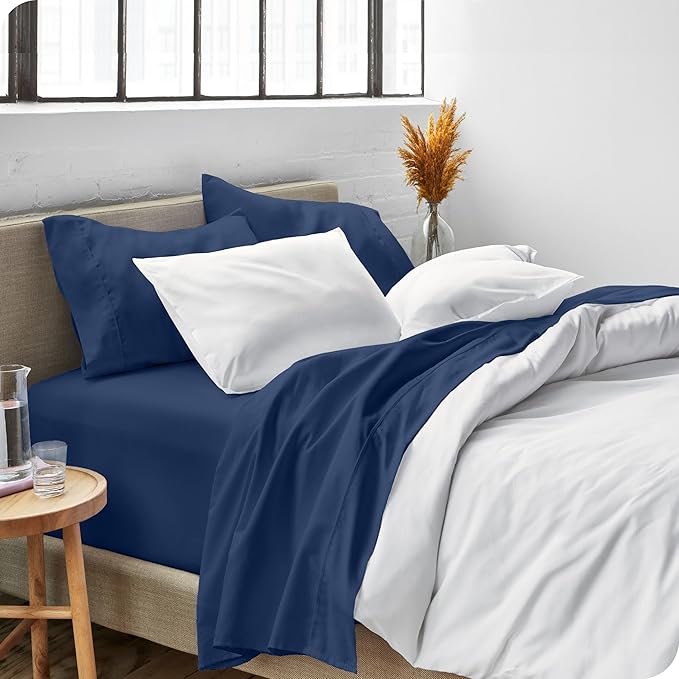 Bare Home Full XL Sheet Set - Luxury 1800 Ultra-Soft Microfiber Full Extra Long Bed Sheets - Double Brushed - Deep Pockets - Easy Fit - 4 Piece Set - Bedding Sheets & Pillowcases (Full XL, Dark Blue)