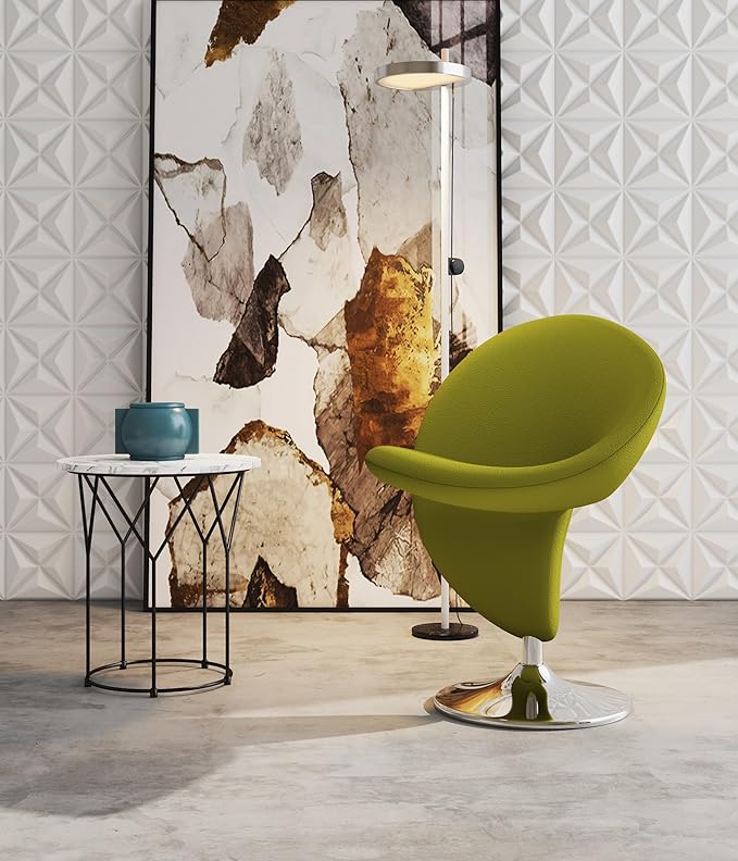 Manhattan Comfort Curl Swivel Accent Chair Set of 1 with 360° Turn, Fully Assembled, Upholstered in Wool Blend, Modern Ergonomic Design with Polished Chrome Base, Set of 1, Green