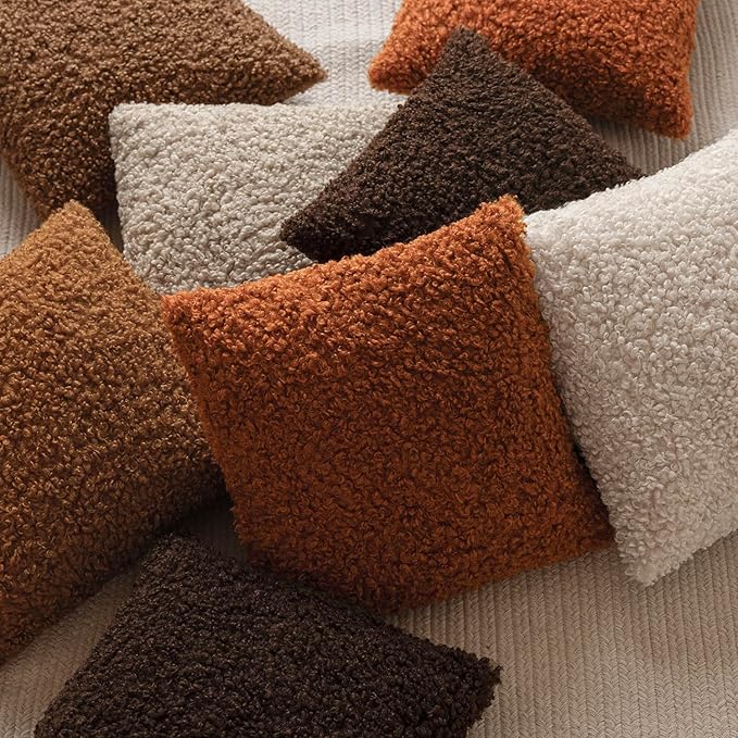 Foindtower 2 Pieces 18x18 Inch Burnt Orange, Faux Fur Throw Pillow Cover Accent Sherpa Furry Pillow Cover Fuzzy Soft Pillowcases Cozy Sheepskin Decorative Fleece Cushion Case for Bed Couch Living Room