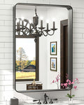 TokeShimi 24 x 36 Inch Black Mirror Wall Mirror for Bathroom Black Metal Frame Decorative Rectangular Wall Mounted Home Decor Corner Hangs (Horizontal/Vertical)