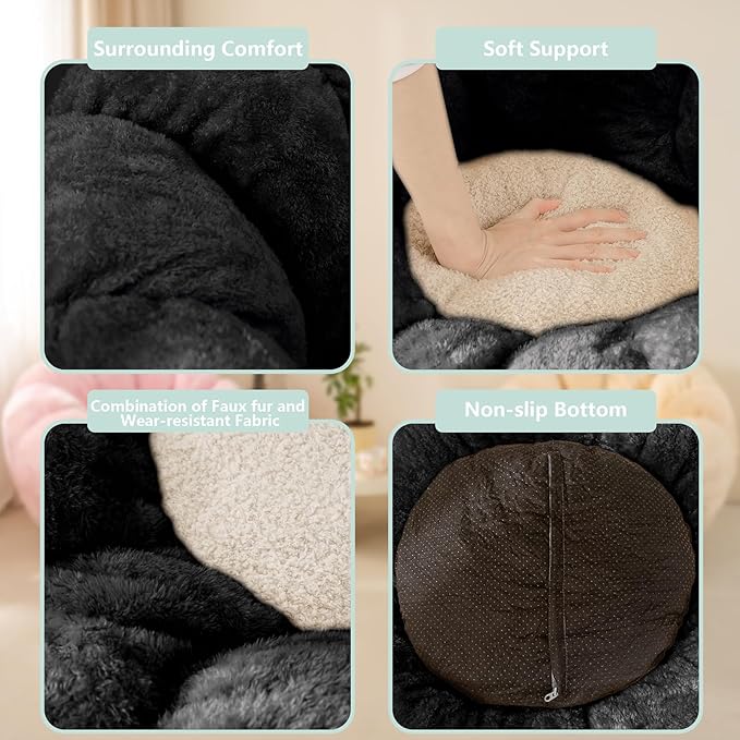 Pumpkin Bean Bag Sofa Chair for Adult, Beanbag Couch with Filler for Reading and Relaxation, Comfy and Lazy Sofa for Dorm, Apartment, Living Room and Bedroom, Black