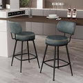 Counter Height Bar Stools, 26" H Swivel Barstools Set of 2, Faux Leather Kitchen Counter Stools with Back and Stylish Stitching, Metal Frame, Pub, Home Bar, Balck Green