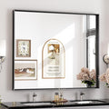 Keonjinn Black Framed Mirror 42 x 36 Inch Bathroom Vanity Mirror for Wall Metal Frame Rectangle Bathroom Mirror Large Farmhouse Mirror Modern Matte Black Mirror for Over Sink(Horizontal/Vertical)