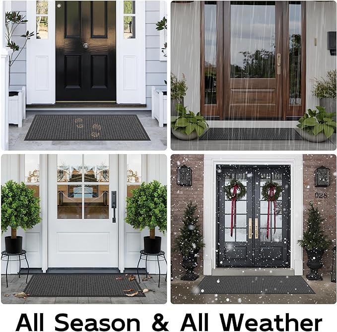 Sturdy Front Door Mat Outside Entrance, 6' x 3' All-Season All-Weather Doormat Waterproof, Stain and Fade Resistant, Natural Rubber Indoor Outdoor Welcome Door Mat Trap Dirt